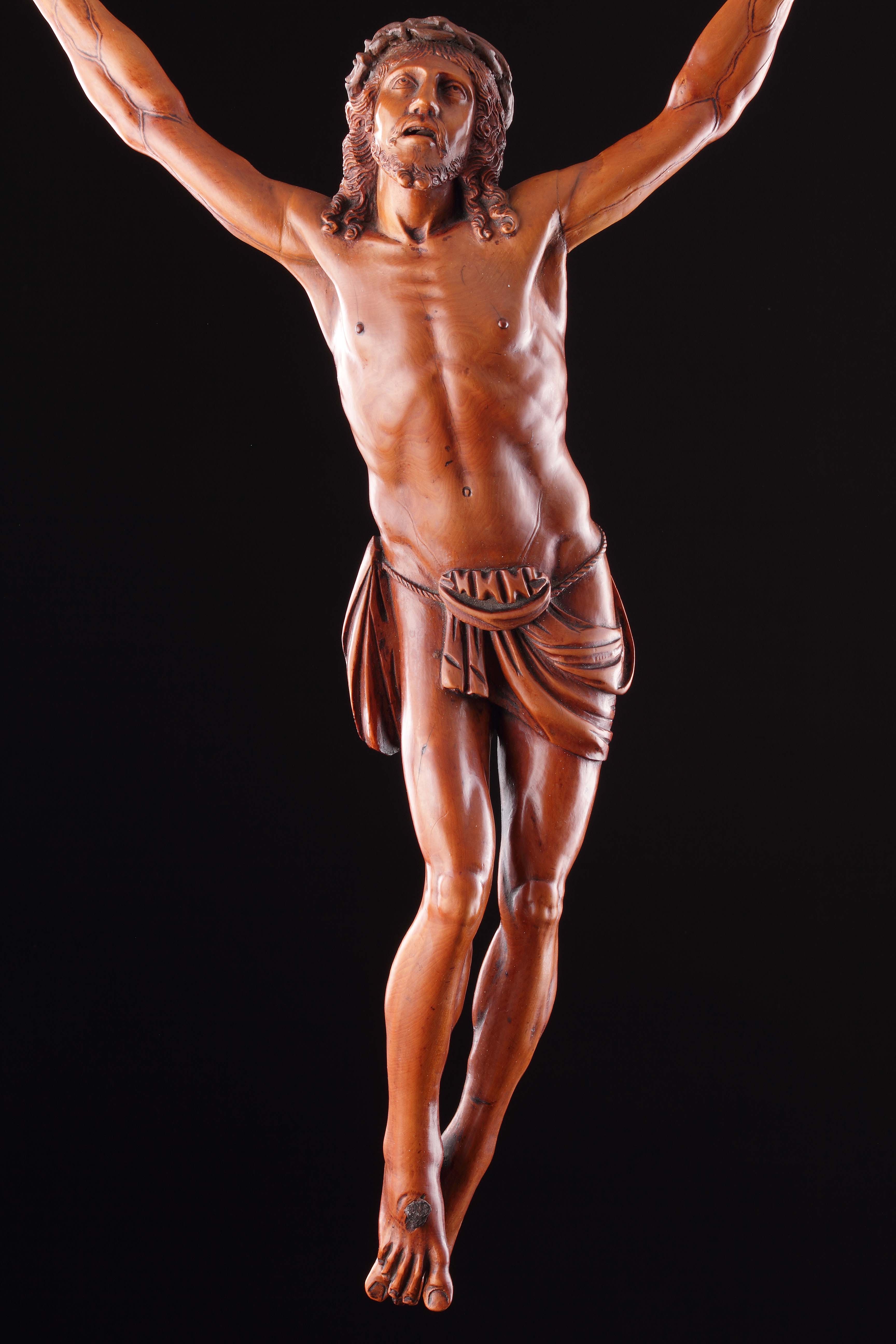 South German Carved Boxwood Devotional Figure of the Crucified Christ